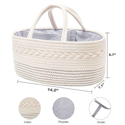 Baby Nappy Caddy Organiser, Multifunctional Storage Box for Nappies, with Interchangeable Compartments, 100% Cotton Linen, Portable Storage Basket for Nappies, Baby Shower Gift