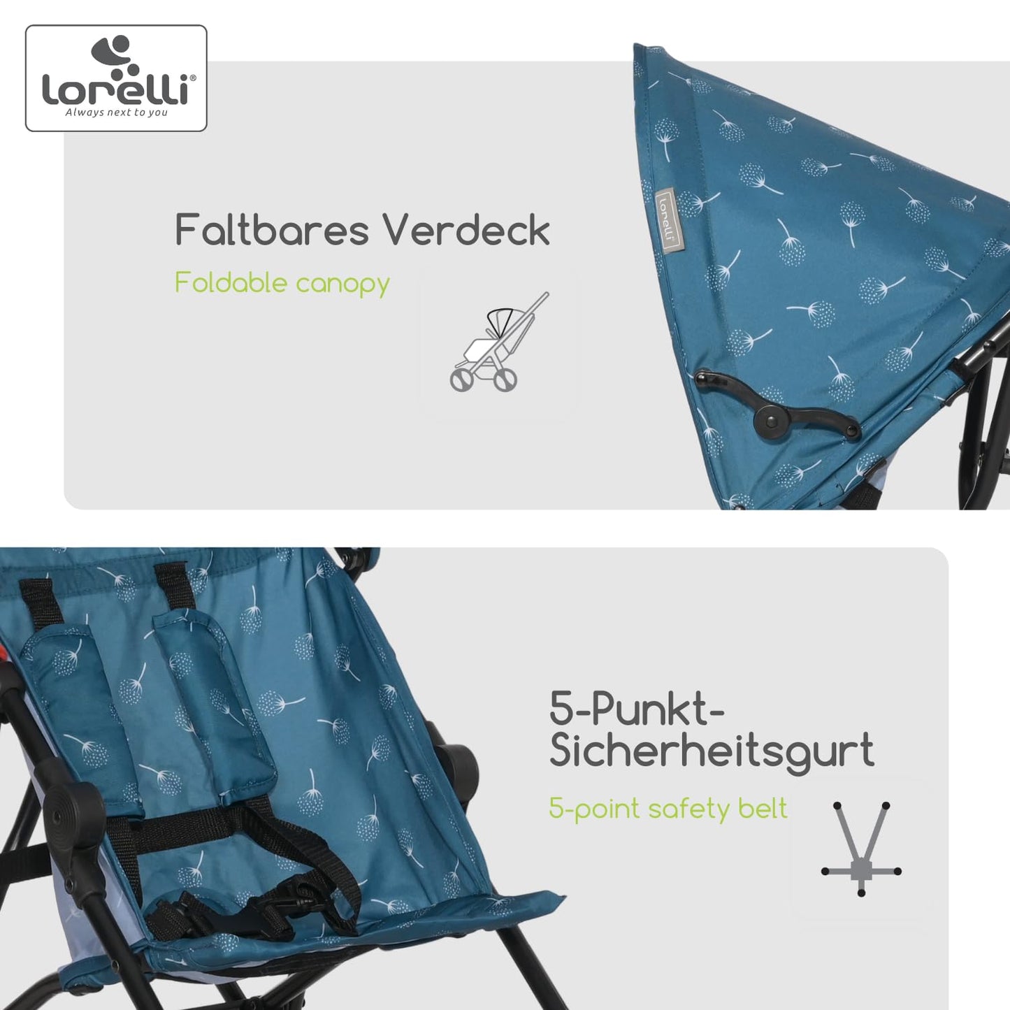 Lorelli Ultra Leichter Buggy Kinderwagen Vaya - nur 4,7kg - Kompakter Sportsitz bis 15kg, Sitzbuggy mit 5-Punkt-Gurt, faltbarem Verdeck und ergonomischen Griffen, klappbarer Reisekinderwagen, rosa - Meloni2