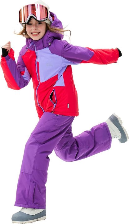Children's Ski Suit Girls Waterproof Windproof and Warm 2-Piece with Hood 6-16 Years Outdoor Sports, Mountaineering, Skiing