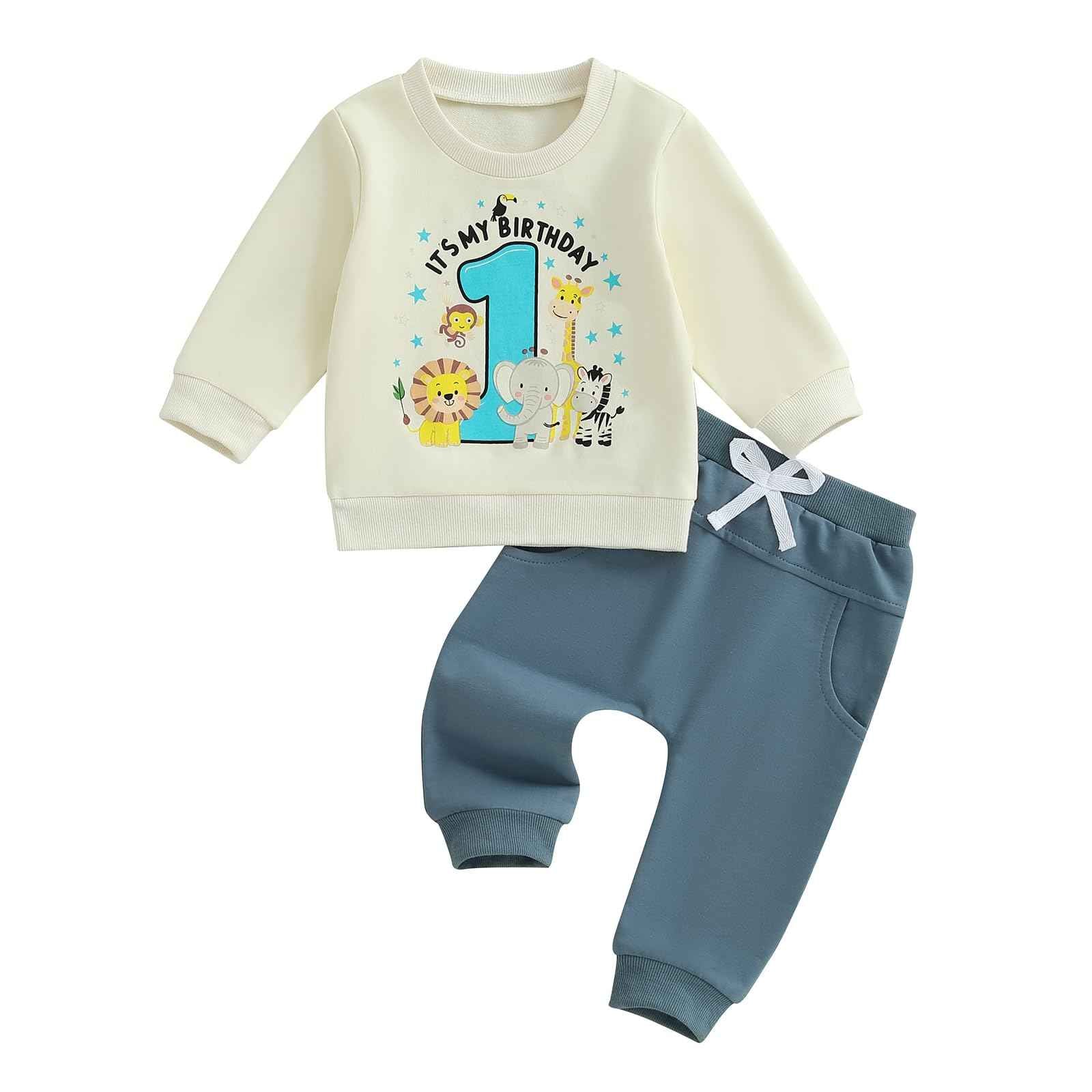 Geagodelia 1st Year Birthday Outfit Baby Boy Clothing Set Long Sleeve Sweatshirt and Trousers Clothing Sets for Boys