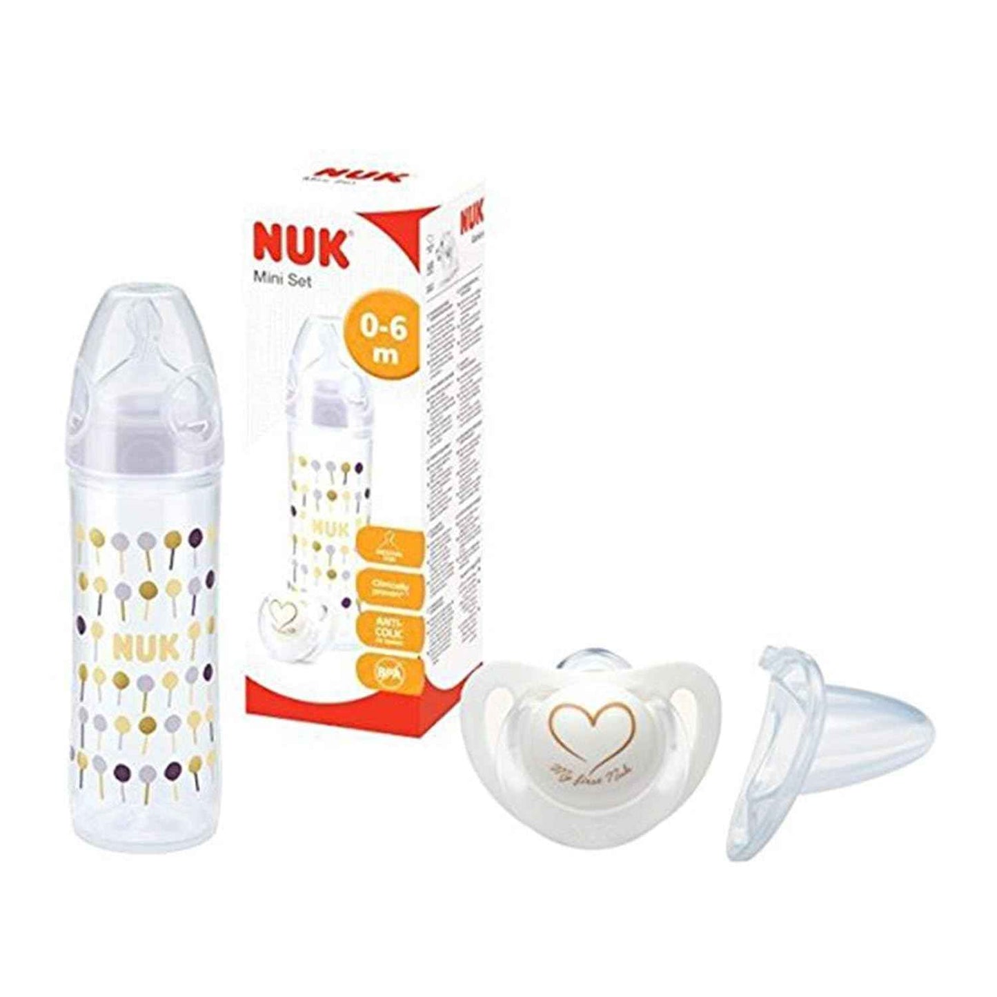NUK Mini Set Classic Feeding Bottle 250ml & Genius Silicon Soother 0-6m
