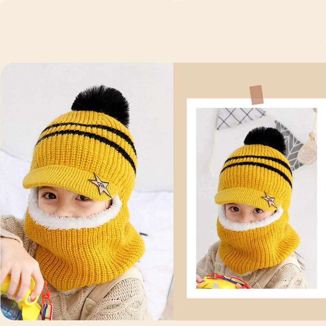 YONKOUNY Kinder Wintermütze Jungen Mädchen Warm Niedlich Strickmütze Schalmütze Schlupfmütze Beanie Mütze mit Fleecefutter