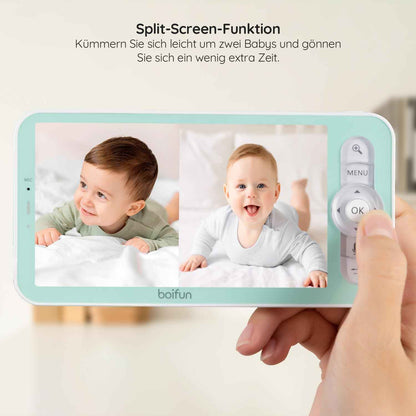 BOIFUN Babyphone mit Kamera 2K, 5-Zoll-Display, 360° PTZ, Nachtlicht | Nachtlicht, IR Nachtsicht, 360° Kamera, Handy, Weinen/Bewegungs/Geräuscherkennung, Bewegungsverfolgung, Temp&Feuchteerfassung