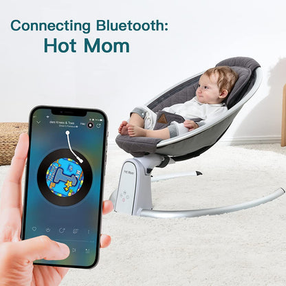 Hot Mom Cotton Baby Rocker, Baby Cradle with 5 Vibration Amplitudes, Bluetooth Music, Lightweight Baby Rocking Chair with Smoother Rocking Movement, Dark Grey