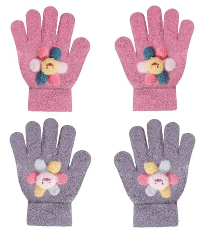 ZDQC 2 Paar Warme Strickhandschuhe Kinder,Süße Handschuhe Kinder,Handschuhe Kinder Stretch,Winter Warme Strickhandschuhe,Vollfinger Handschuhe,Fingerhandschuhe Kinder Winter