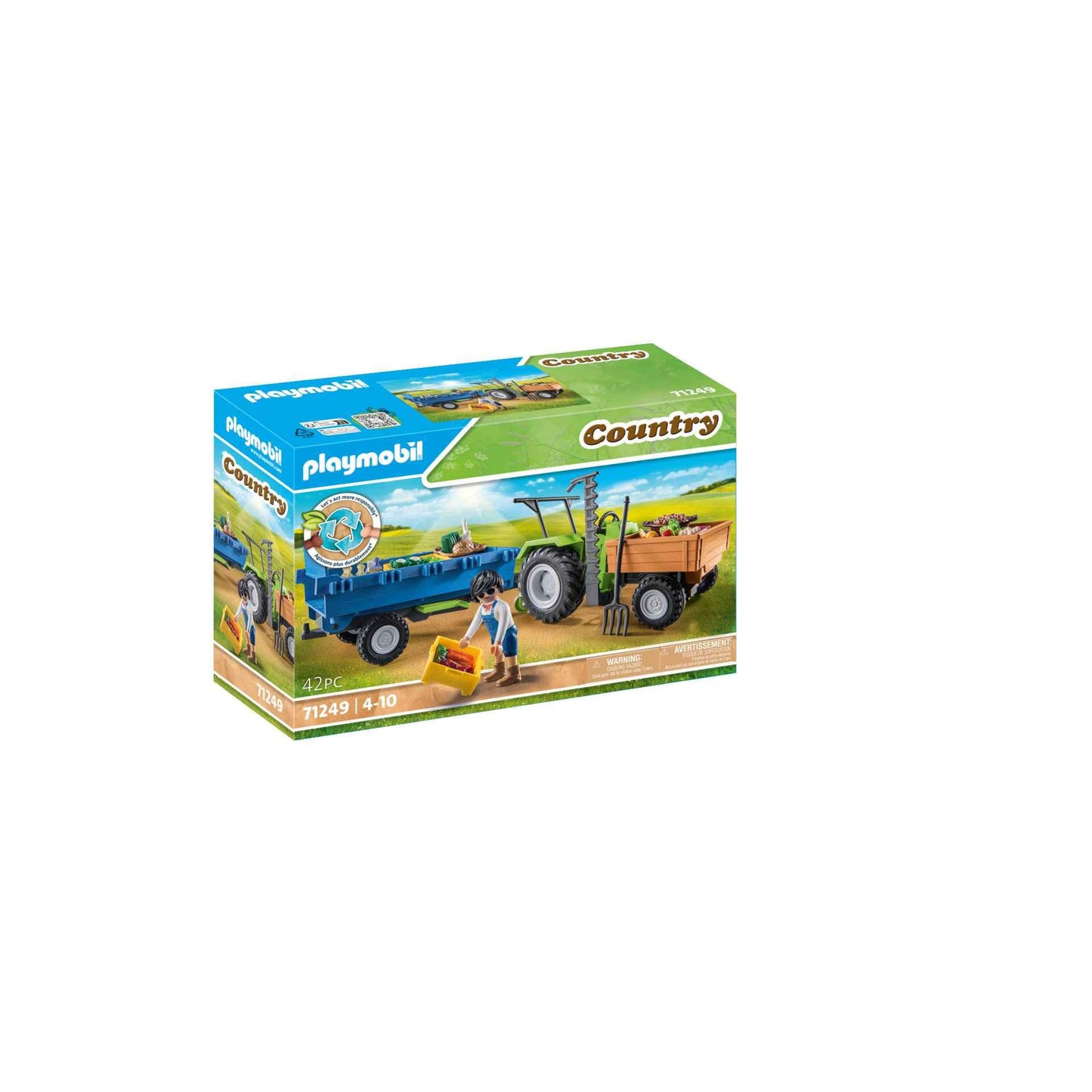 PLAYMOBIL Country 71442 Traktor mit Anhänger und Wassertank, frische Ernte auf dem Bauernhof, spielerisches Lernen über die Umwelt, nachhaltiges Spielzeug für Kinder ab 4 Jahren