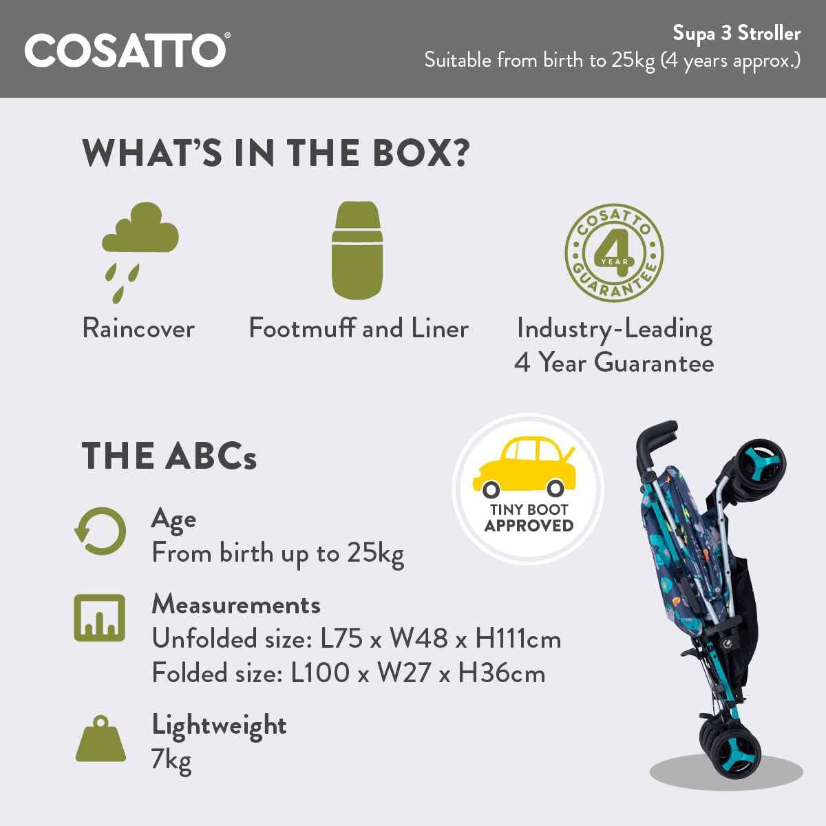 Cosatto Supa 3 Pushchair – Lightweight Stroller from Birth to 25kg - Compact Fold, Shopping Basket, Footmuff (Dragon Kingdom) | Mit UPF100+ Verdeck, Regenschutz und Sommerauflage für komfortable Fahrten bei jedem Wetter.