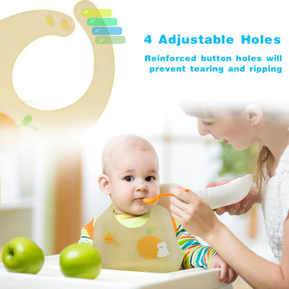 Vicloon Silikon Baby Lätzchen, 2 Stück Baby Lätzchen mit Auffangschale, BPA Frei, Einfache Reinigung, Wasserdicht Silikon-lätzchen für Jungen Mädchen, Kaninchen-Einhorn（Rosa）