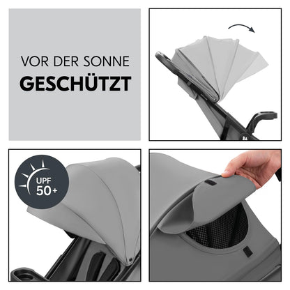 hauck 3in1 Kinderwagen Set Shop N Care Trio Set inkl. Buggy, Babywanne, Babyschale ab Geburt bis 22 kg, Klein Zusammenklappbar, Liegefunktion, Getränkehalter & Tablett, UV-Schutz 50+ (Grey)