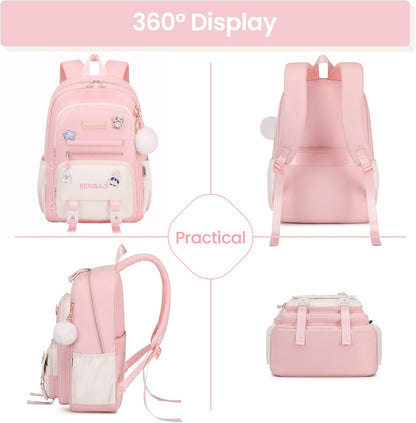 Tanou Schulrucksack Mädchen Schulranzen Kinder der 3.-7. Klasse, Rosa | Große Kapazität Schulrucksack Teenager, Leichter Nylon Mädchen Schultasche für Schule Reisen