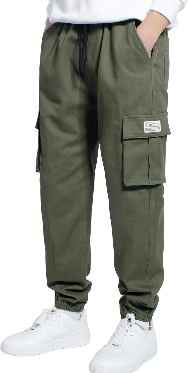LAUSONS Pants for Boys Cargo Pants Children's Pants Cargo Jogging Pants Leisure Pants with Elastic Band 