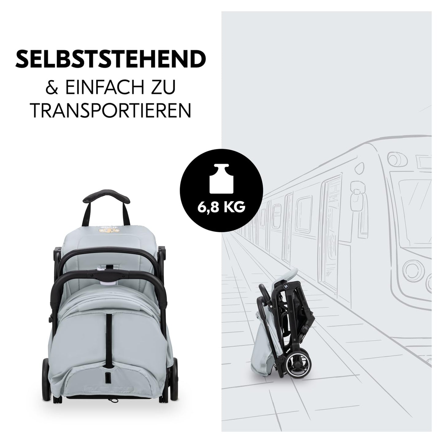 hauck Travel N Care, Dark Olive - Reise Buggy für Kinder ab Geburt bis 22 kg - mit Liegefunktion - Leicht 6,9 kg & Kompakt - Klein Zusammenklappbar - UPF 50+ - EVA Räder - Korb bis 3 kg