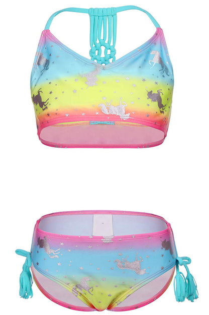 DUSISHIDAN Bikini Kinder Mädchen Zweiteiliger Bademode Süß Badeanzug Zurück überqueren Sommer Swimsuit 110-176