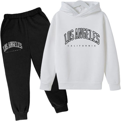 Los Angeles California Herbst-Outfit für Mädchen, 2-teilig, Kapuzenpullover, bequem, Kleinkind, Sweatsuits, Kapuzen-Sweatshirt, Sweathosen-Set, grafische Buchstaben, Sweatsuit-Set, lässige Jogginghose