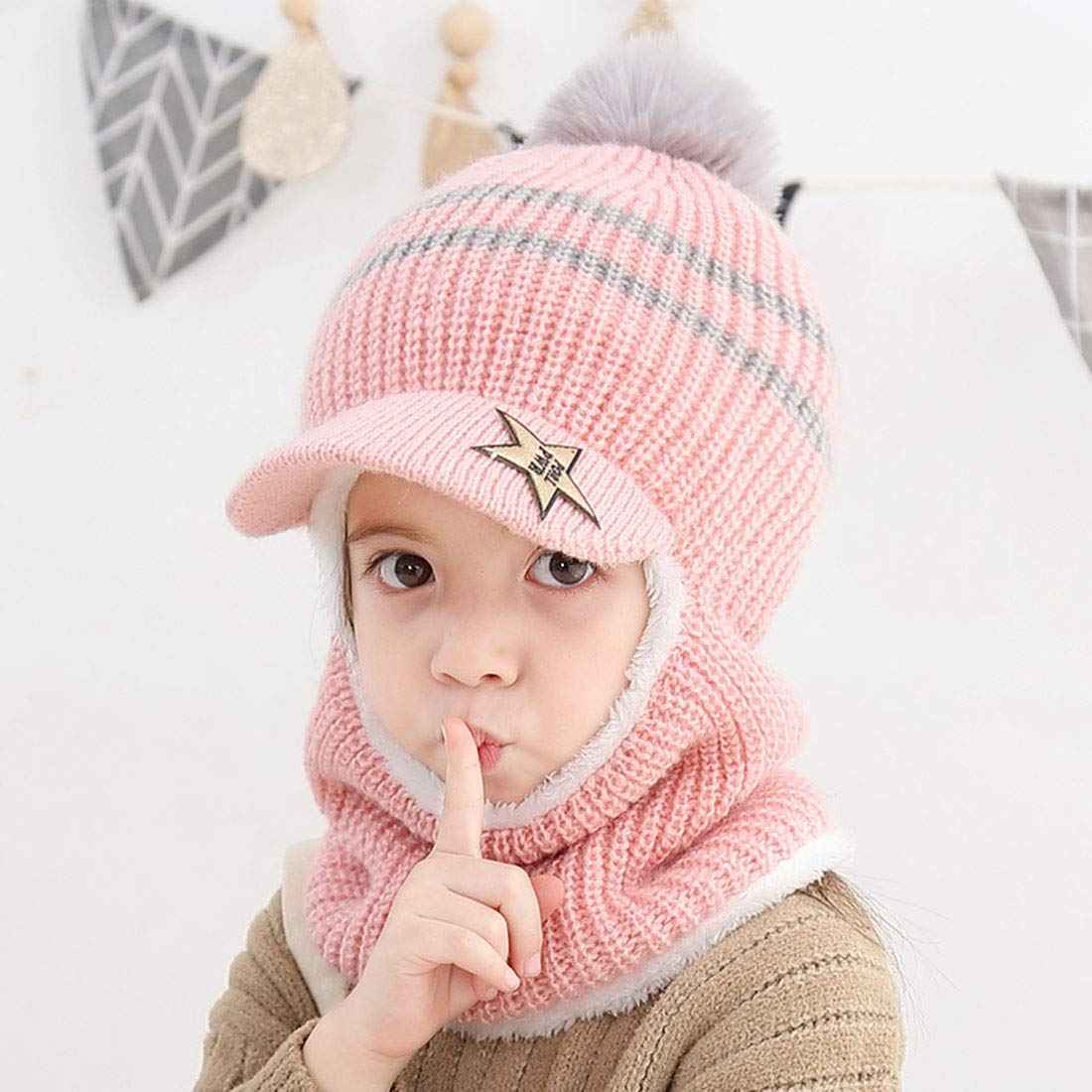 YONKOUNY Kinder Wintermütze Jungen Mädchen Warm Niedlich Strickmütze Schalmütze Schlupfmütze Beanie Mütze mit Fleecefutter