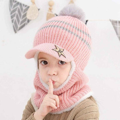 YONKOUNY Kinder Wintermütze Jungen Mädchen Warm Niedlich Strickmütze Schalmütze Schlupfmütze Beanie Mütze mit Fleecefutter