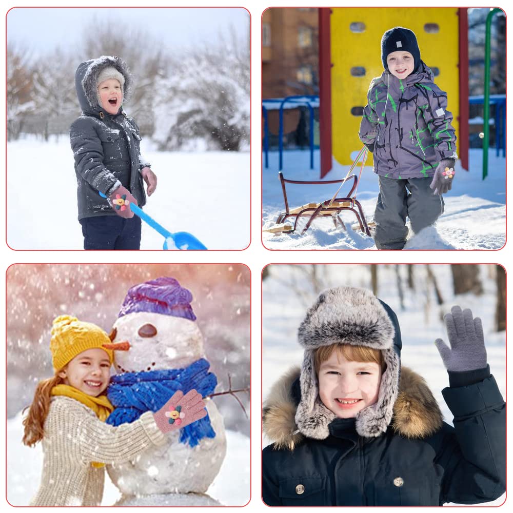 ZDQC 2 Paar Warme Strickhandschuhe Kinder,Süße Handschuhe Kinder,Handschuhe Kinder Stretch,Winter Warme Strickhandschuhe,Vollfinger Handschuhe,Fingerhandschuhe Kinder Winter
