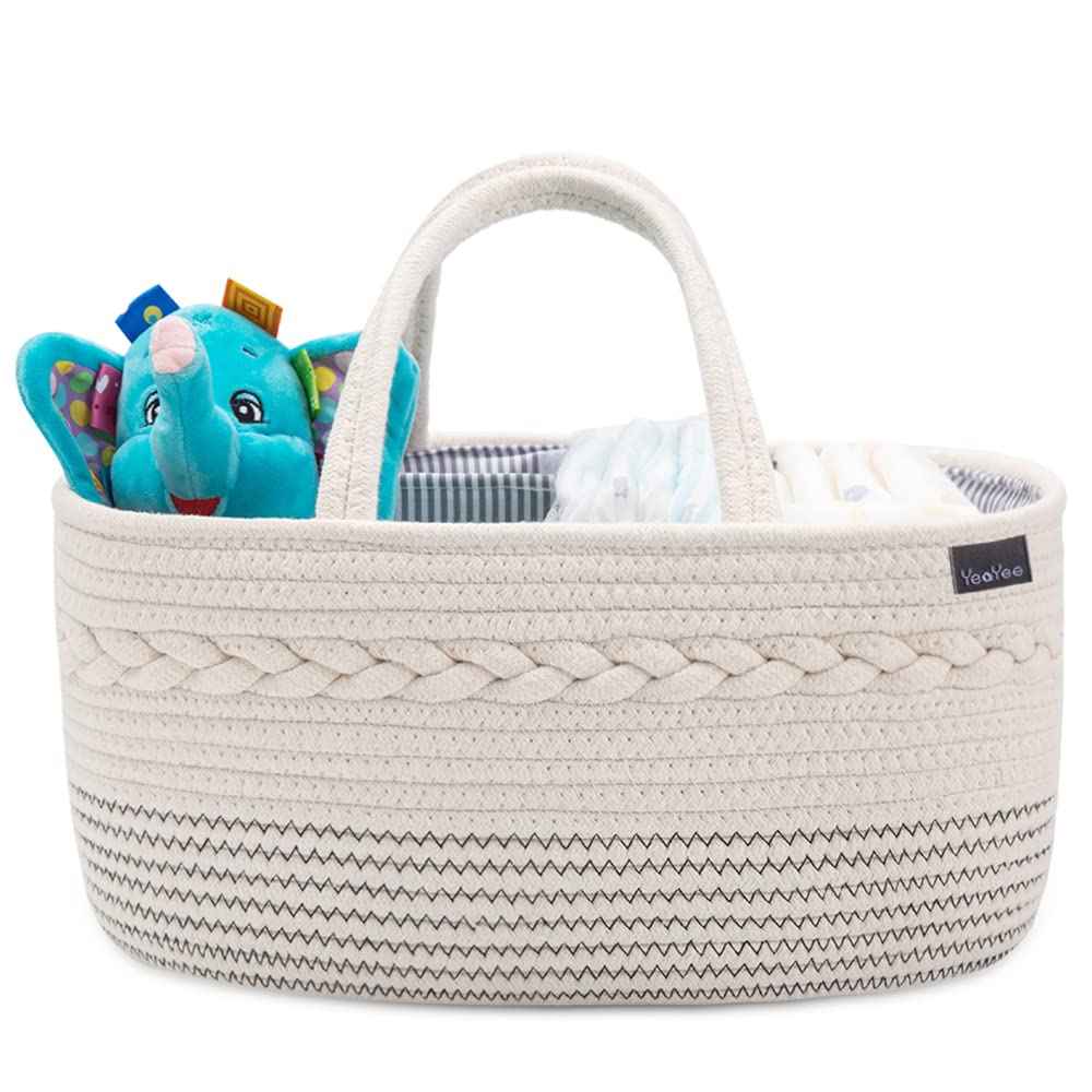 Baby Nappy Caddy Organiser, Multifunctional Storage Box for Nappies, with Interchangeable Compartments, 100% Cotton Linen, Portable Storage Basket for Nappies, Baby Shower Gift
