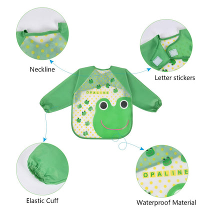 Vicloon Waterproof Baby Bibs, 5pcs Baby Bibs with Long Sleeves, Sleeved Bibs, Unisex Bib Set for Eating, Arts, Crafts, Painting, Playing (Pink, Blue, Green, Yellow) 