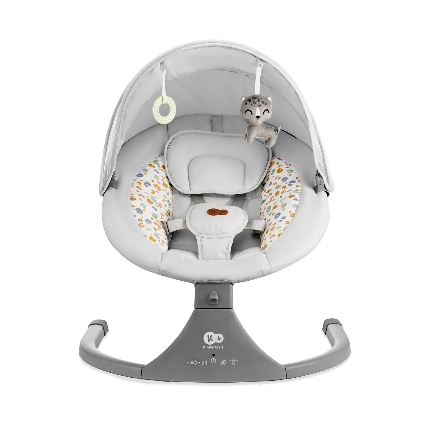 Kinderkraft LUMI 2 Babywippe, Elektrische Babyschaukel, Von der Geburt bis 9 Monate, Höhenverstellbar, 5 Schaukelmodi, 12 Melodien, Bogen mit Spielzeug, Dunkelgrau