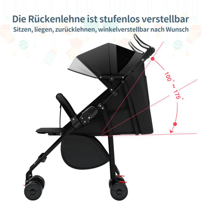 Kinderbuggy, Klein Zusammenklappbar Kinderwagen,Rücken und Fußstützenverstellung,Hinterradbremse,5-Punkt-Gurt,Einfaches Ein-Hand-Falten,Baby Reisebuggy