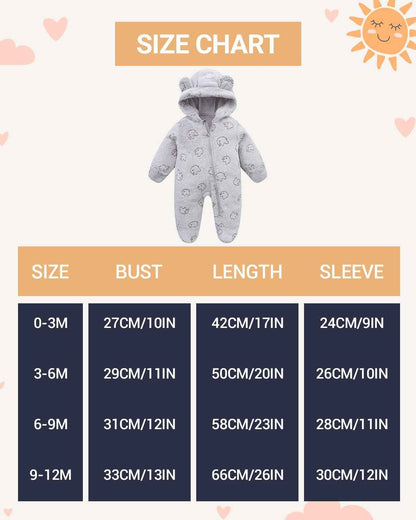 JiAmy Baby Snowsuits with Hood, Baby Jumpsuit Winter Fleece Romper Newborn Boy and Girl One Piece Suit for 0-12 Months