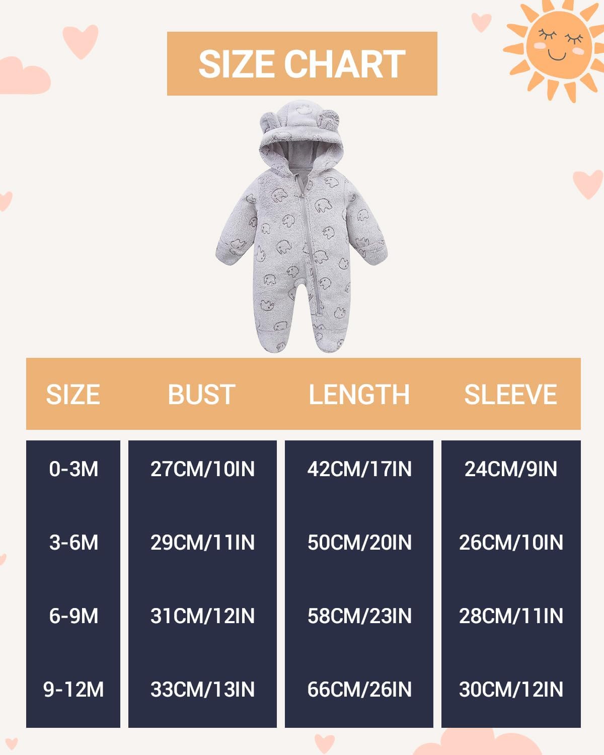 Baby Schneeanzüge mit Kapuze, Baby Overall Winter Fleece Strampler Neugeborenen Junge und Mädchen Einteiler Anzug für 0-12 Monate