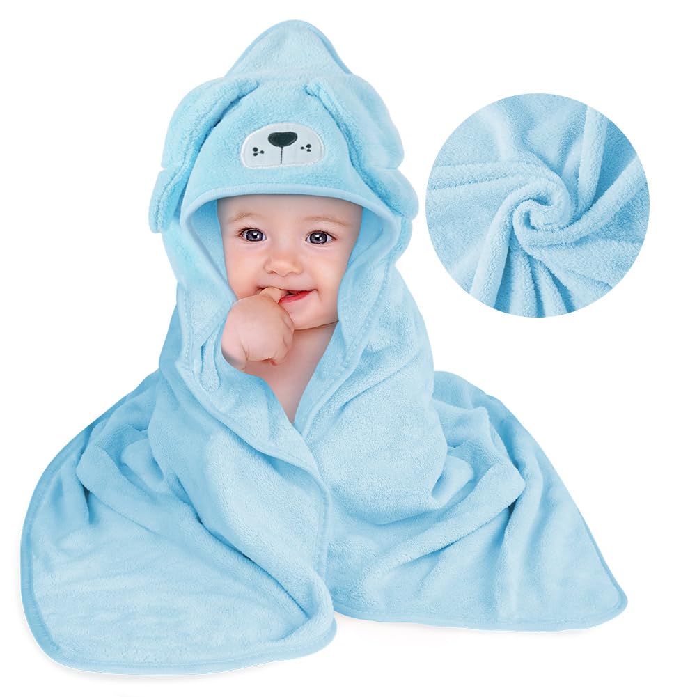 Aolso Hooded Towel Baby, 80 x 80 cm Baby Towel Hood, Baby Wash Cloth, Coral Fleece Baby Towel with Hood for Newborns, Soft and Super Absorbent, Unisex (Grey Elephant)