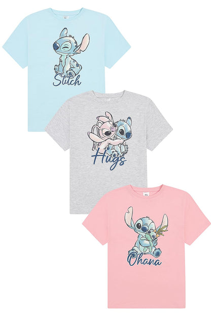 Disney Mädchen 3er-Pack Lilo und Stitch T-Shirts Kinder Angel Sommertop Kurzarm-T-Shirts
