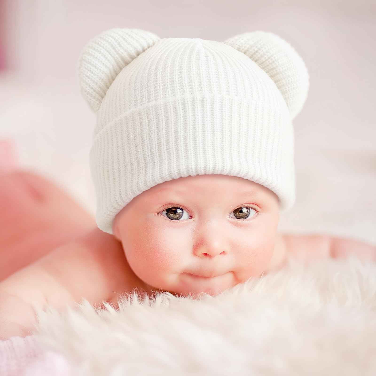 DRESHOW Toddler Beanie Baby Winter Hats Baby Soft Knitting Cute Bear Ears Hat for Boys Girls Warm Hat Hats for 0 Months - 24 Months