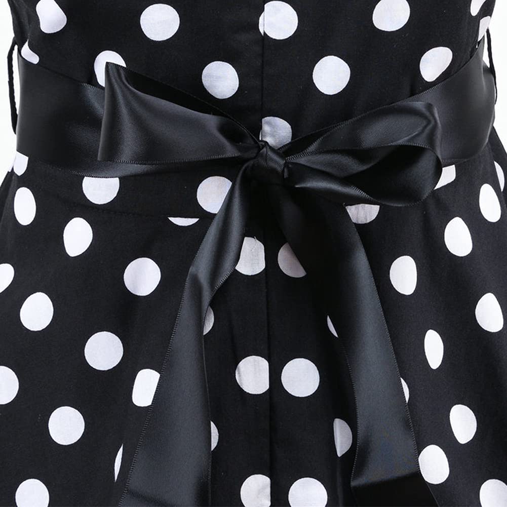 FYMNSI Girls Vintage 1950s Rockabilly Dress Party Dresses Retro Polka Dot Floral Pattern A-Line Party Dresses Pleated Skirt Knee Length for 4-12 Years 