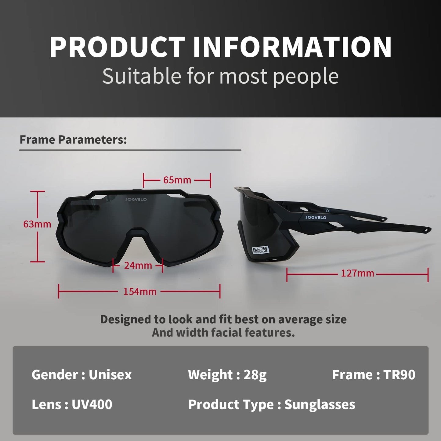 JOGVELO Polarisierte Sonnenbrille, Fahrradbrille Herren Damen mit 3 Wechselgläsern Sportbrillen Radbrille für Radfahren Laufen Angeln