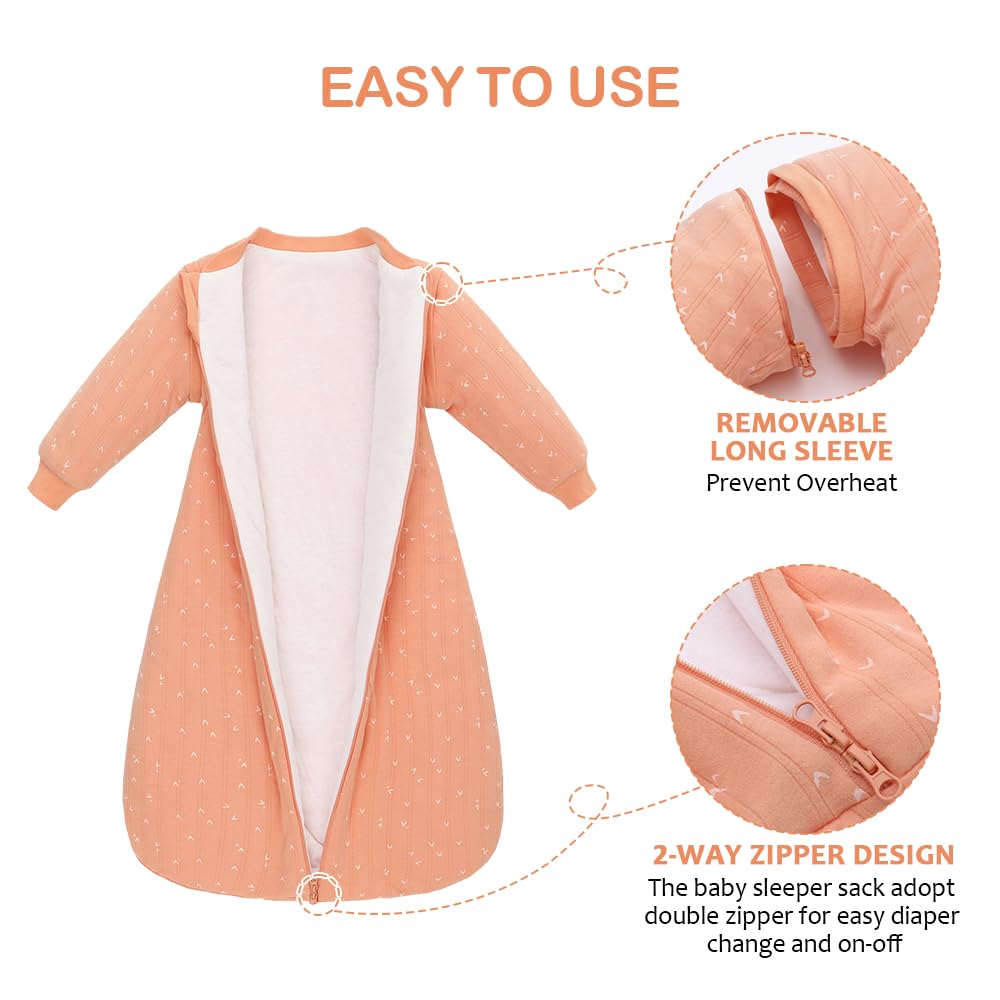amo nenes Baby Sleeping Bag 2.5 TOG, Baby Autumn Winter Long Sleeve Sleeping Bag, 100% Cotton, Removable Sleeves, Length 72 cm, 0-6 Months (Blue)