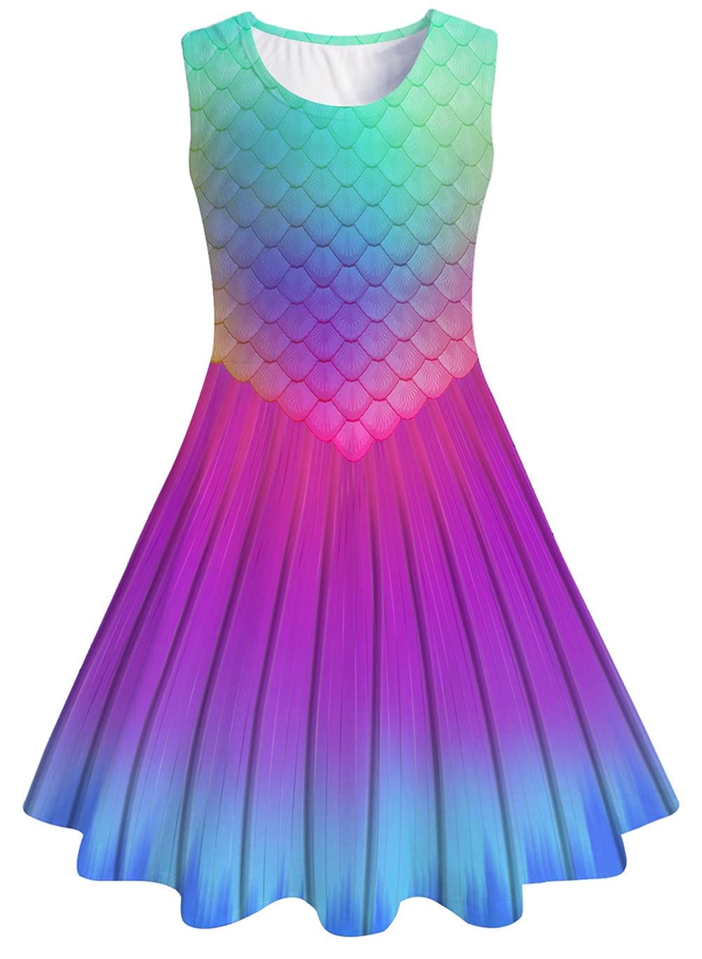 AIDEAONE Mädchenkleid Schmetterling A-Linie Ärmelloses Sommerkleid Buntes Kleid 4-12 Jahre