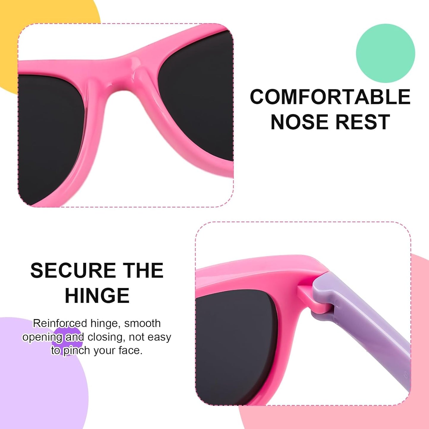 Utensilsto Pack of 3 Children's Polarised Flexible Sunglasses Silicone Frame Sunglasses for Boys Girls 2-12 Years (Pink+Red)
