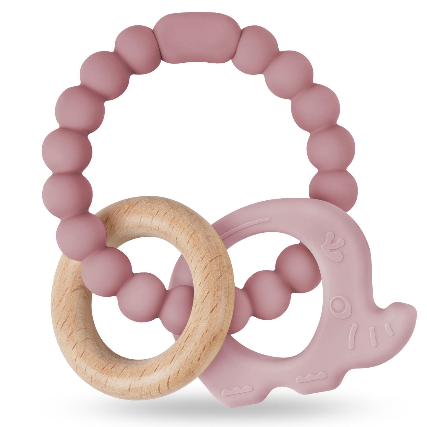 Vicloon Beißring für Babys, Beißring Spielzeug aus Silikon und Holzringe, Baby Zahnungshilfe BPA-frei, Schmerzlindernde Zahnen Nursing Zubehör für ab 3 Monaten Babys(Wal Blau)