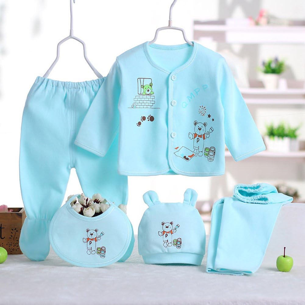 5 Stück Neugeborenen 0-3 M Jungen Mädchen Baby Baumwolle Kleidung Tops Hut Hosen Anzug Outfit Sets Eine Größe