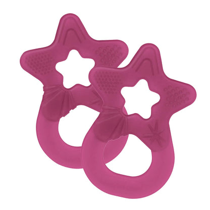 Dentistar Beißring 2er-Set – Teether für Babys & Kleinkinder ab 3 Monate – Baby Beißring mit Griff aus weichem Material zur Zahnungshilfe & Massage – Made in Germany – Pink & Lila