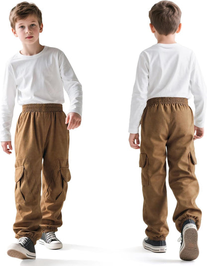 Cargohose Jungen Elastische Taille Kinder Jogginghose für 6-13 Jahre | Weich Atmungsaktiv Cargo Jogger Hose, Taschen, Frühling Herbst Sporthose Freizeithose, Outdoor Streetwear, Gr.116-158