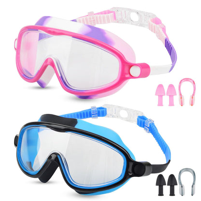 Moseem Schwimmbrille Kinder, 2 Stück Schwimmbrille 3-15 Jahre UV-Schutz,Anti-Nebel Kein Auslaufen Schwimmbrillen für Kinder, Mädchen, Jungen