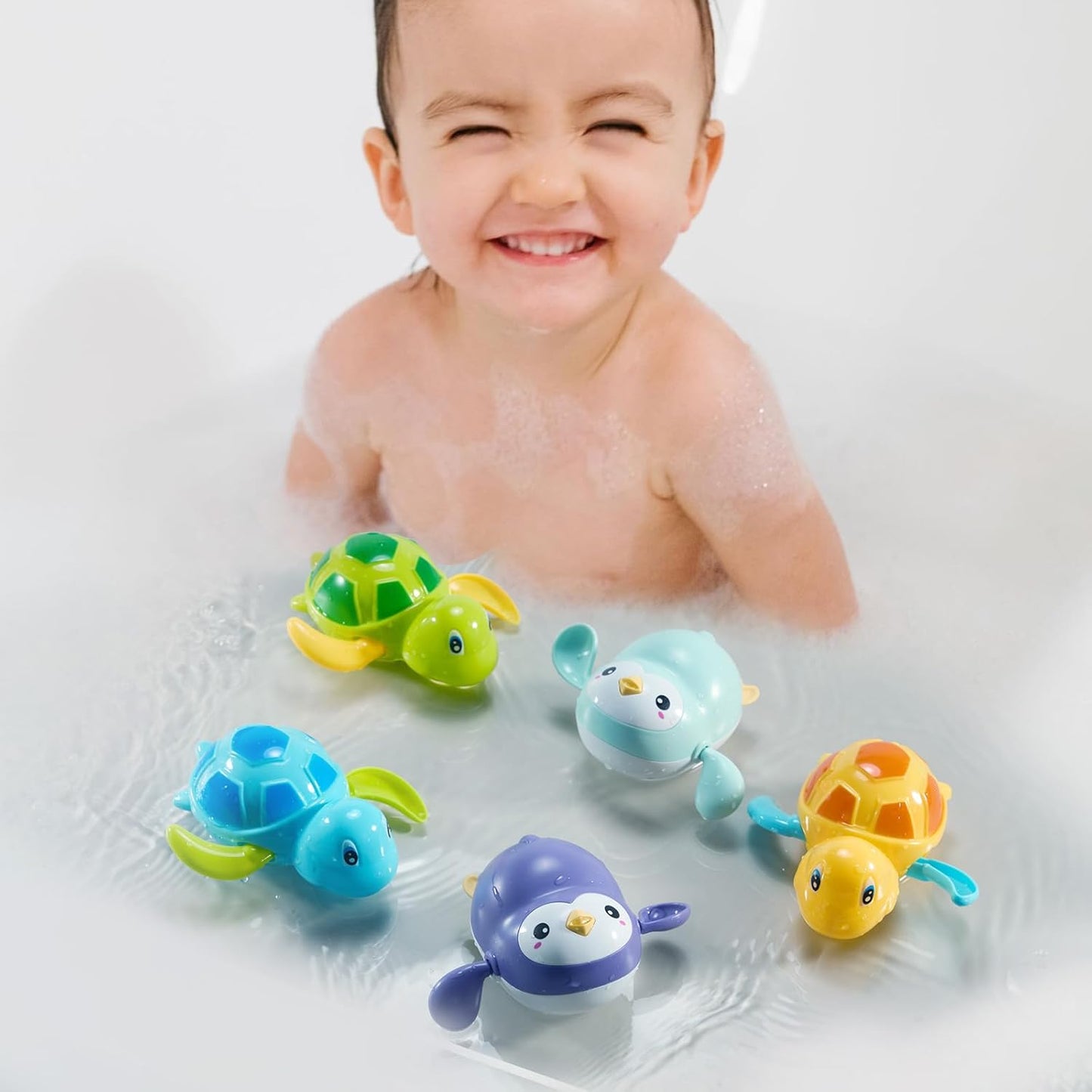 5 Stück Baby Badespielzeug, Badezimmer Spielzeug für 1-4 Jahre alte Kinder, Wasserspielzeug Uhrwerk Schwimmende Aufzieh, Schwimmende Tier-Spielzeuge für Kleinkinder Jungen Mädchen