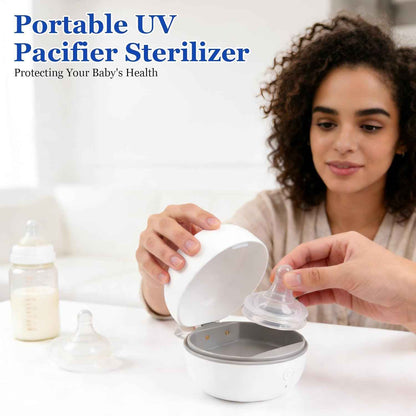 Tragbarer Schnuller-Sterilisator, UV-Baby Sterilisator für Schnuller, 99,99% Sterilisation in 3 Minuten, UV Baby Desinfektionsgerät für Zuhause und Unterwegs, Für 2 Schnuller, Für Reisen & Zuhause