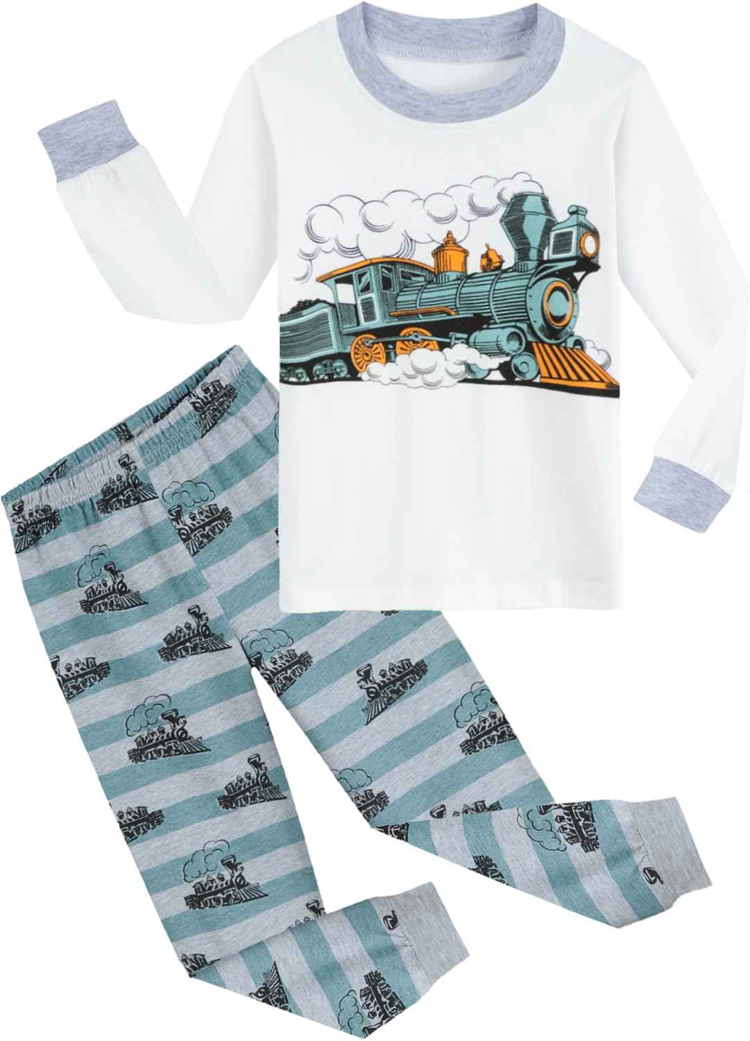EULLA Children's Boys' Pyjamas Long Sleeve Cotton Winter Pyjama Set Fire Truck Dinosaur Digger Tractor Train Two-Piece Sleepwear 1-7 Years 92 98 104 110 116 122