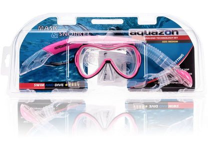 AQUAZON Capri extra Komfortables Kinder Schnorchelset, Taucherbrille mit superweichem Silikon, 7-12 Jahre, glasklarer Blick durch temperiertes Glas