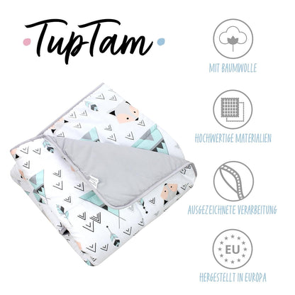 TupTam Krabbeldecke für Baby 120x120 cm - Gepolsterte Spieldecke Baby Baumwolle, XXL, OEKO-TEX, Weich & Hautfreundlich, Farbe: Wald/Beige
