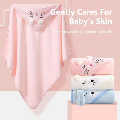 Mailfull 3 Pack Baby Towel with Hood 80 x 80 cm Baby Bath Towel Hooded Towel Baby Cute Hooded Towels with Pattern for Babies Newborns Unisex 0-6 Years 