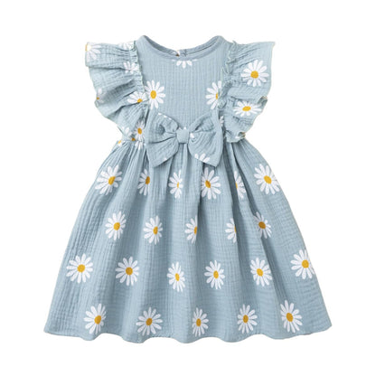 Kleinkinder Mädchen Sommerkleid Rüschenärmel Rundhalsausschnitt Knopfleiste Kleid lässiges Herbst A-Linien Party Kinderkleider 2-6 Jahre