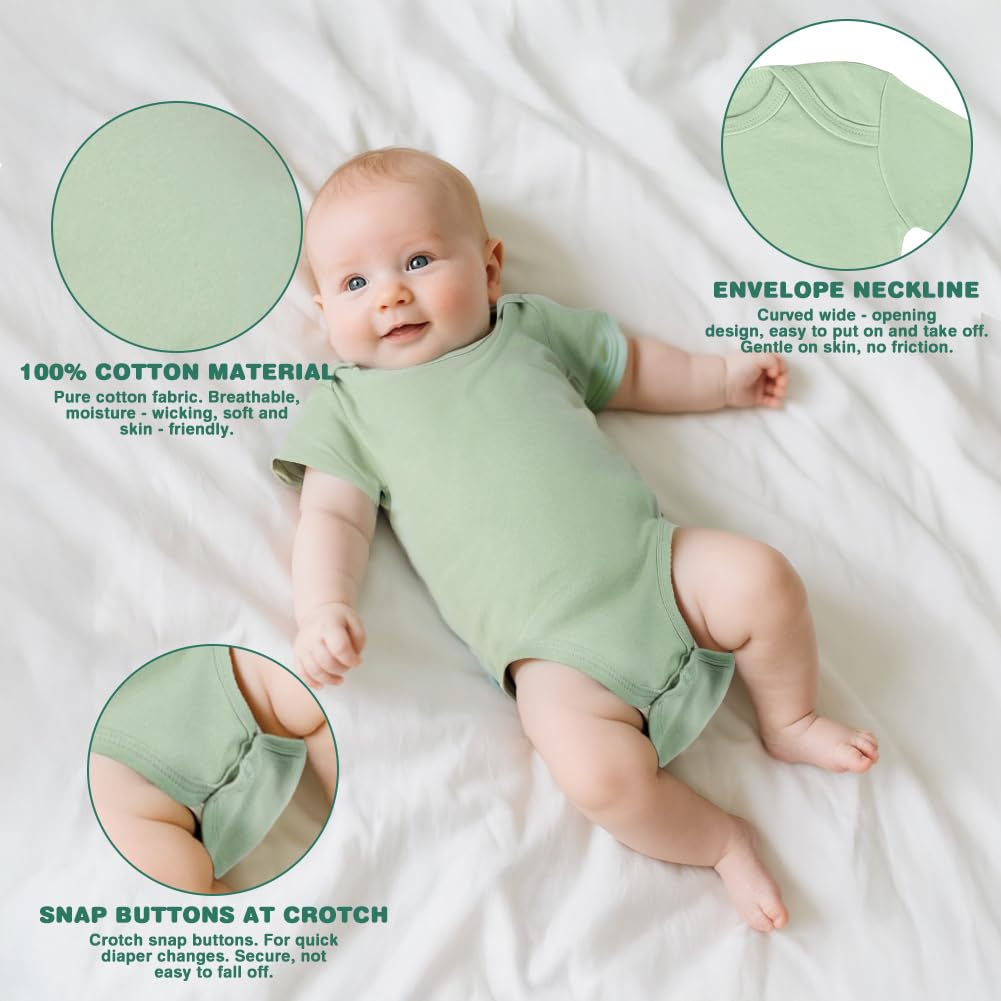 Baby Bodysuit Kurzarm Unisex Baby Set Kurzarm Bodysuits aus 100% superweicher Baumwolle, Baby Body mit Press Nieten für Neugeborene Baby Jungen und Mädchen 0-3 m/3-6 m/6-9 m/9-12 m