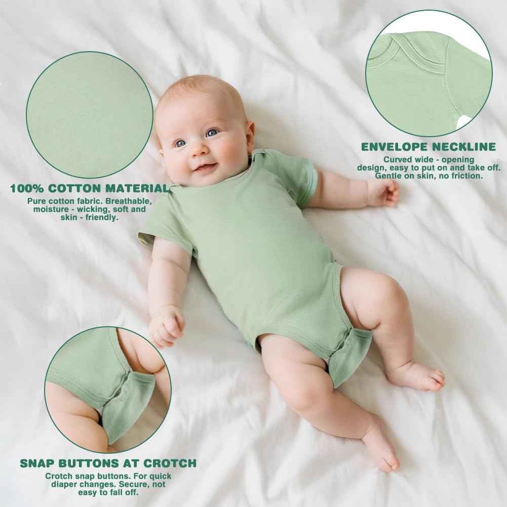 Vicloon Baby Bodysuit Short Sleeve Unisex Baby Set Short Sleeve Bodysuits Made of 100% Super Soft Cotton, Baby Bodysuit with Press Studs for Newborn Baby Boys and Girls 0-3 m/3-6 m/6-9 m/9-12 m
