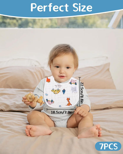 Toaren Baby Lätzchen,7er Babylätzchen aus Baumwolle,Unisex-Babylätzchen mit Druckknopf,Groß Lätzchen mit Saugfähiger und Weiche,Drool Lätzchen für Baby Jungen und Mädchen für Kleinkind 0 bis 36 Monate